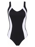 Panama Black and White V-Neck Low-Back Sculpting Color-Block Vertical-Panels Swimsuit