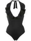 Attitude Black Plain Ruffled Swimsuit