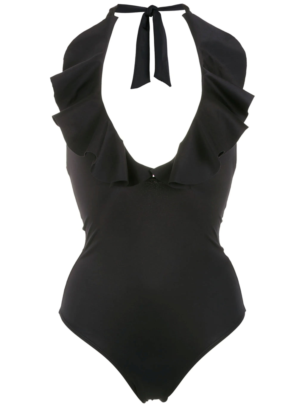 Attitude Black Plain Ruffled Swimsuit