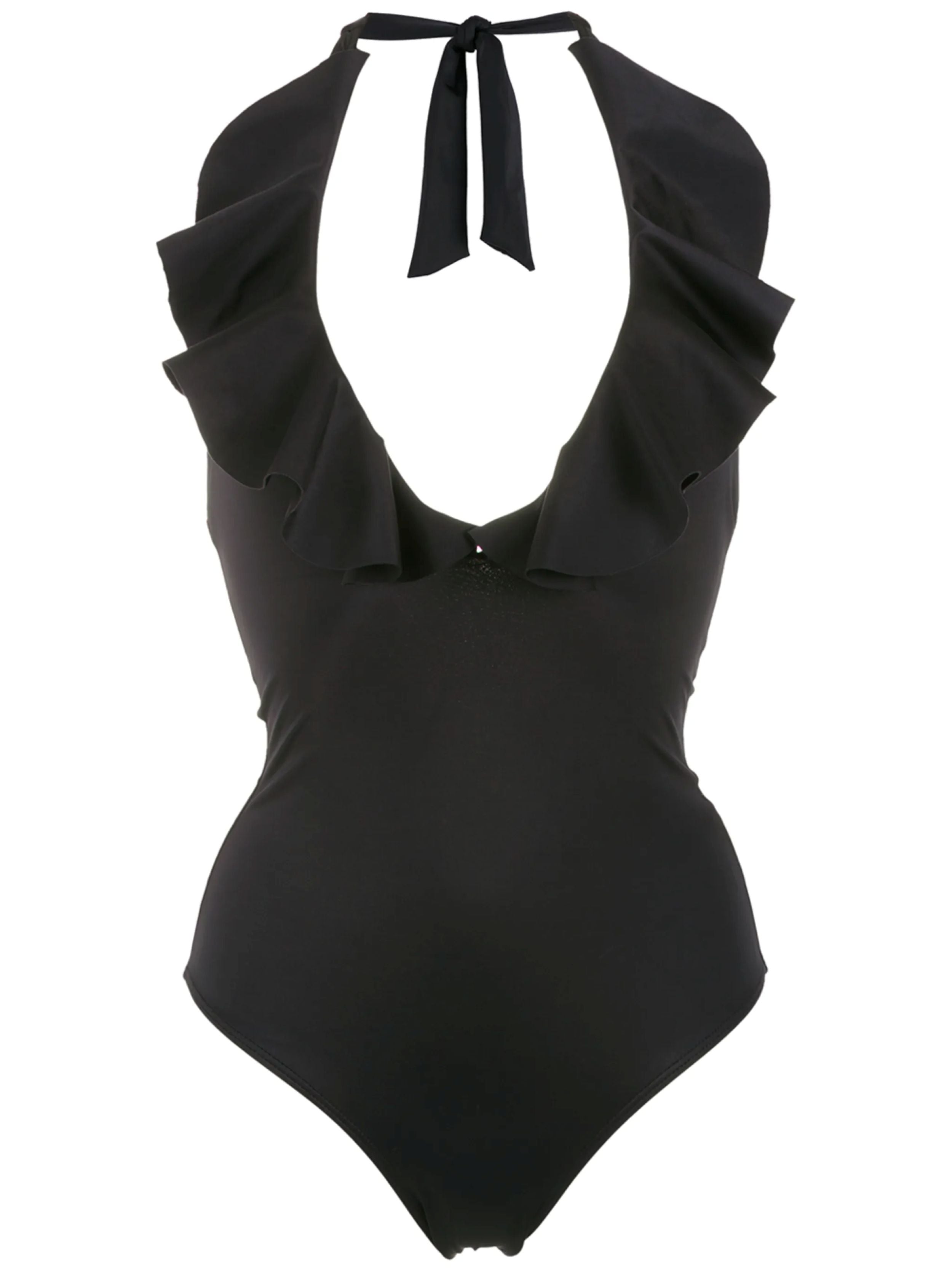 Attitude Black Plain Ruffled Swimsuit