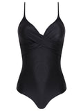 Bianca Black Plain Wrap-Style Swimsuit