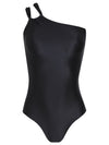 Miusha Black Plain One-Shoulder Swimsuit