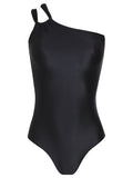 Miusha Black Plain One-Shoulder Swimsuit