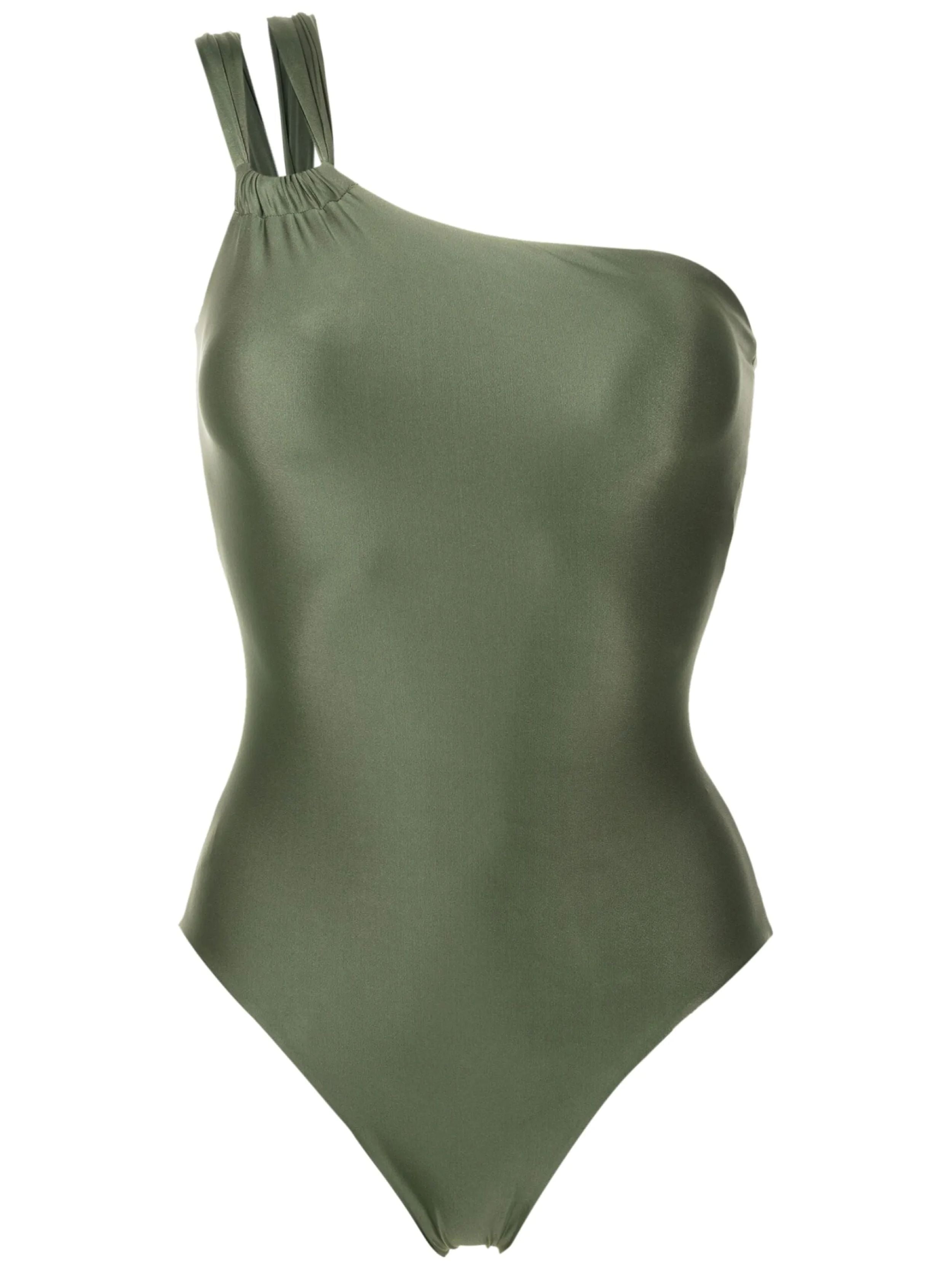 Miusha Green Plain One-Shoulder Swimsuit
