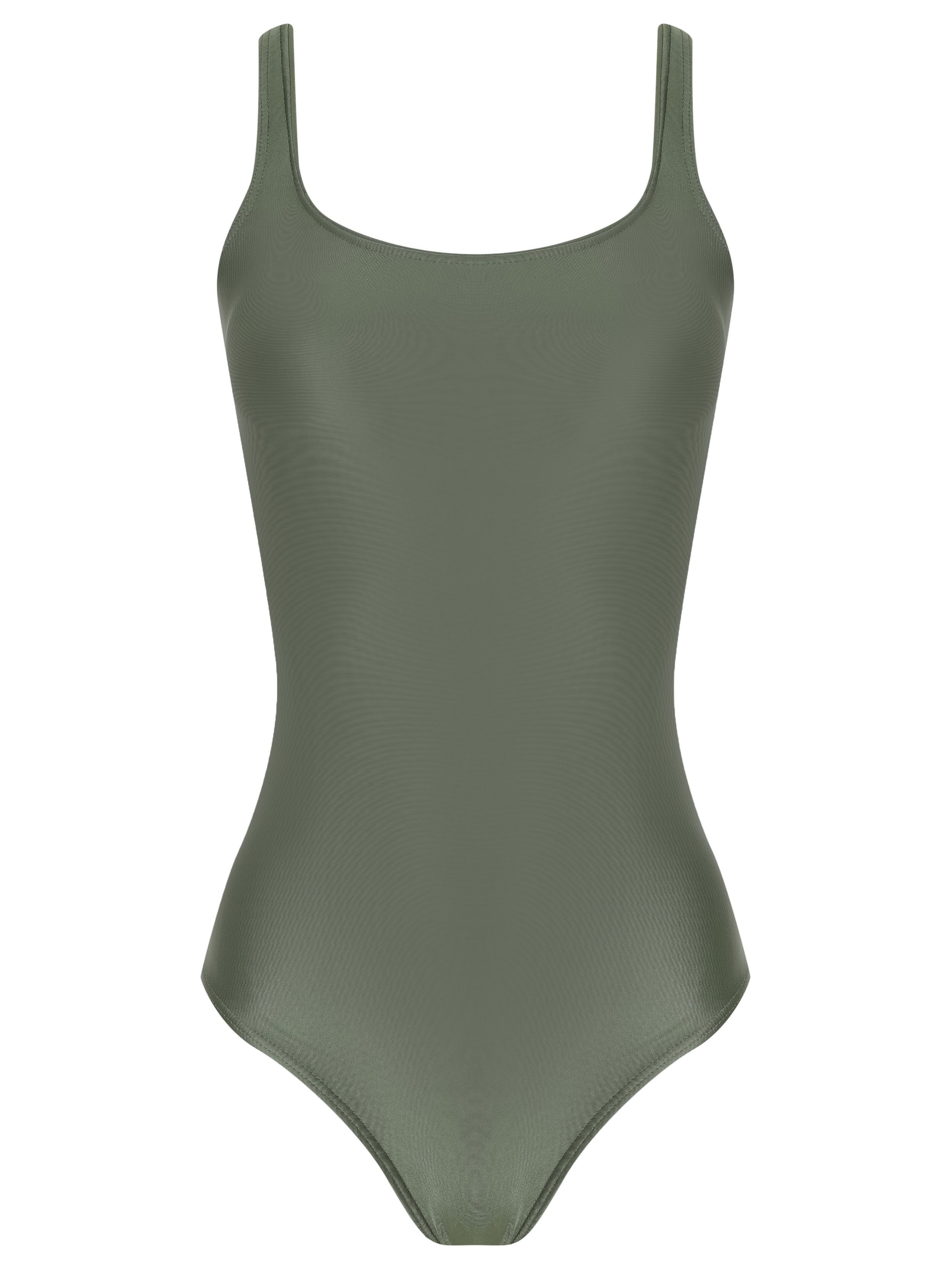 Hapuna  Green Plain Square-Neck Striped Swimsuit
