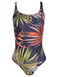 Hapuna Foliage-Print Square-Neck Striped Swimsuit