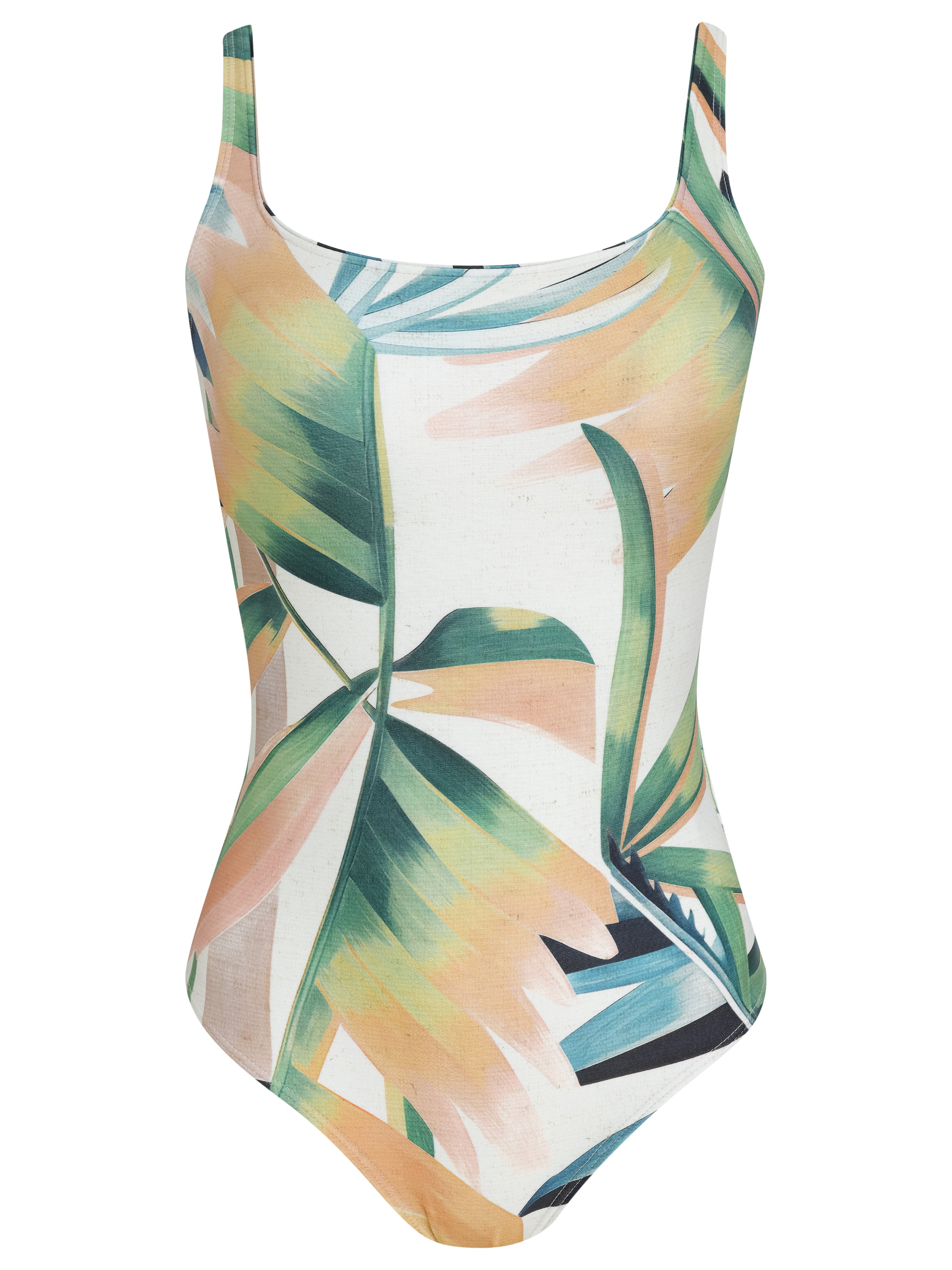 Hapuna  Foliage-Print Square-Neck Striped Swimsuit
