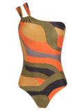 Miusha Abstracte-Print One-Shoulder Swimsuit