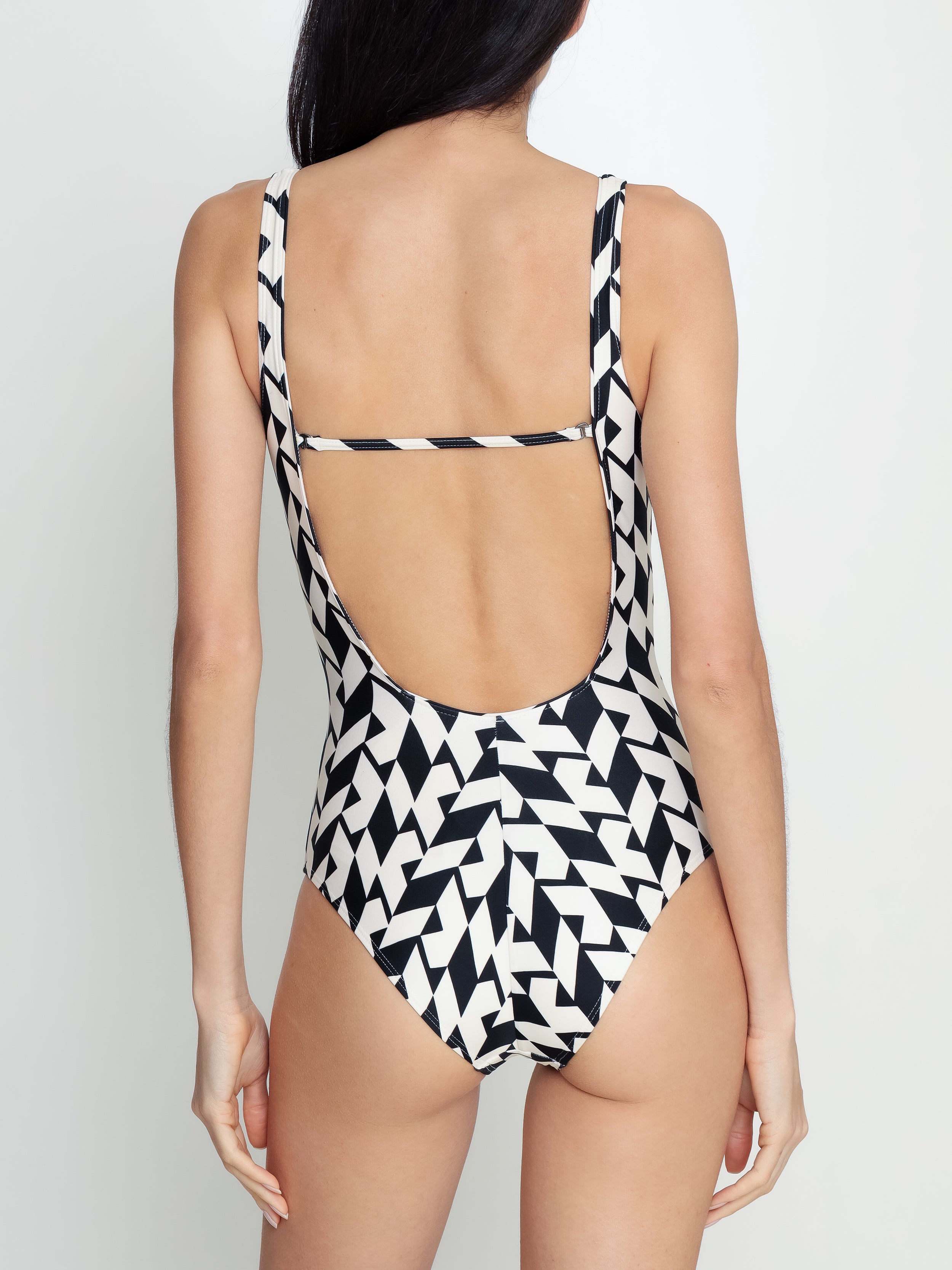 Hapuna Geometric-Print Square-Neck Striped Swimsuit