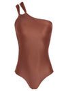 Miusha Brown Plain One-Shoulder Swimsuit