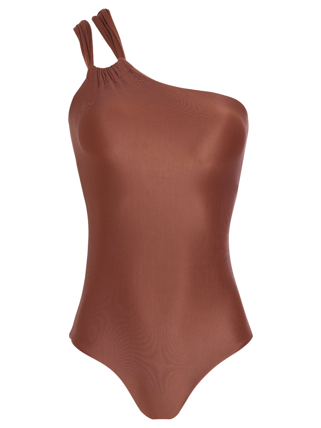 Miusha Brown Plain One-Shoulder Swimsuit