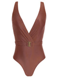 Evita Brown Plain Swimsuit