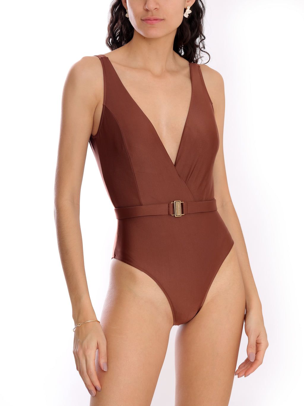 Evita Brown Plain Swimsuit