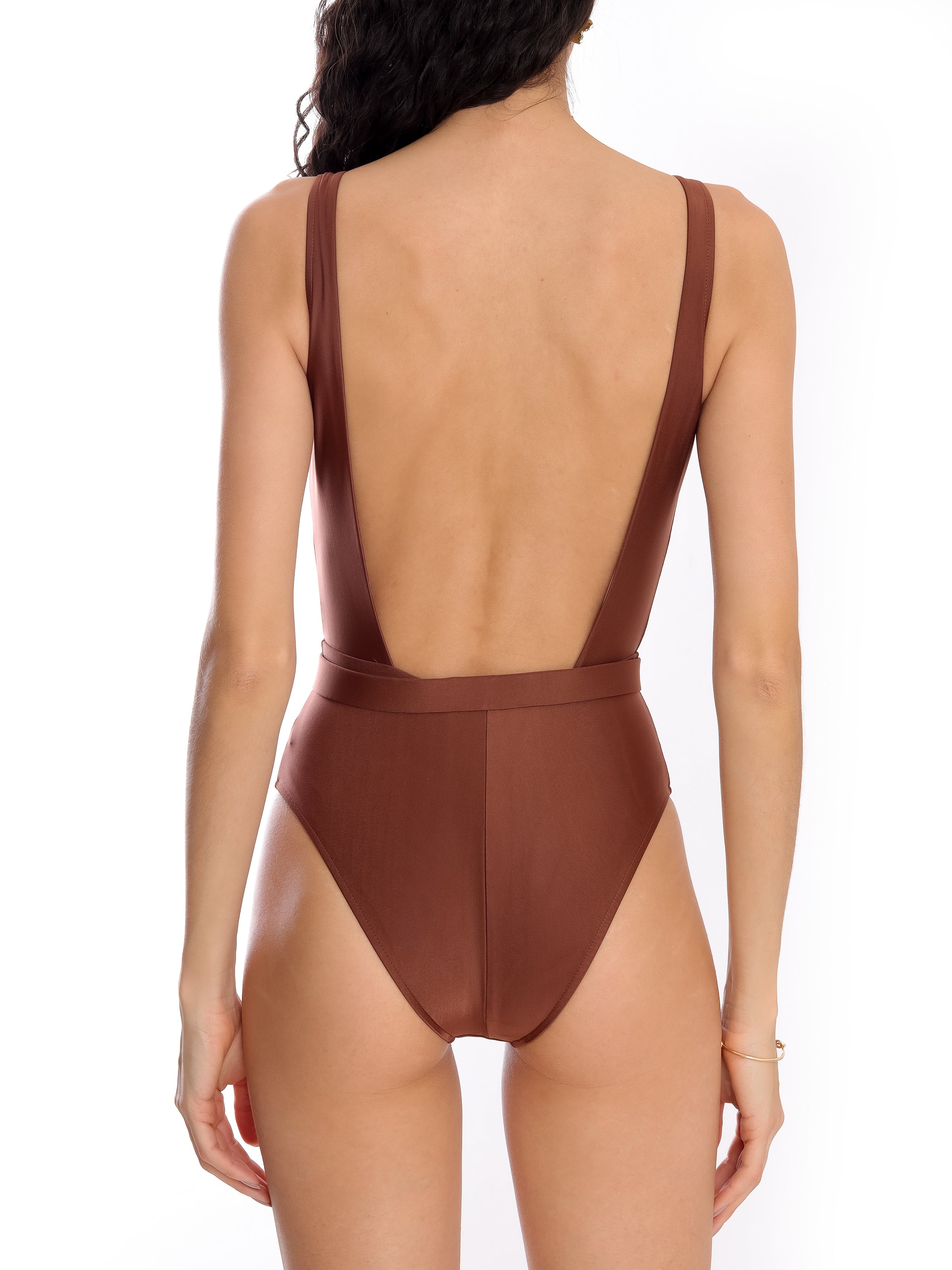 Evita Brown Plain Swimsuit
