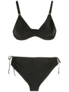 Marcela Black Plain Ruched-Detail Bikini Set