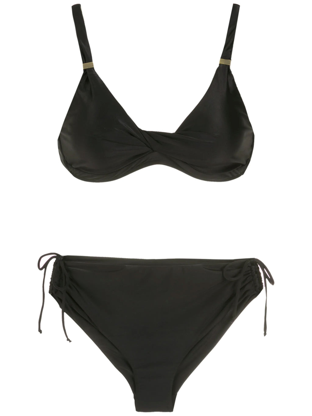 Marcela Black Plain Ruched-Detail Bikini Set