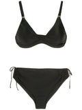 Marcela Black Plain Ruched-Detail Bikini Set