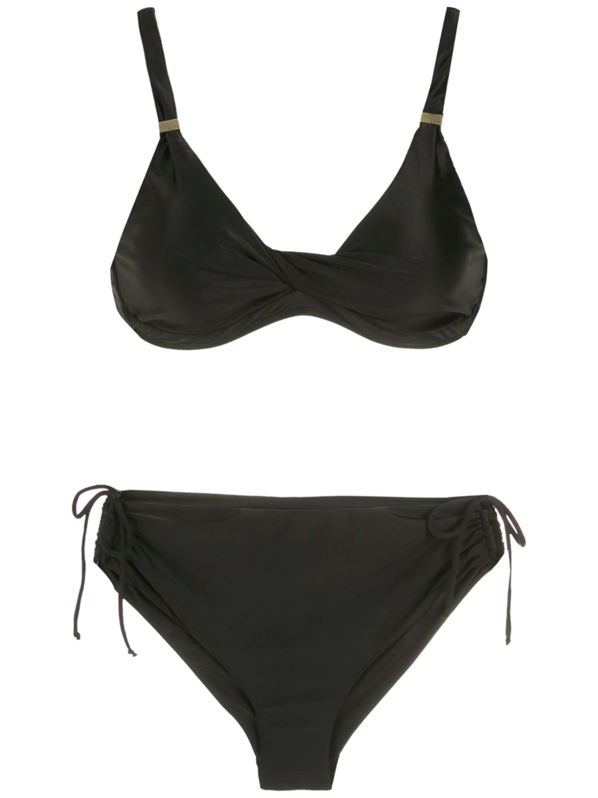 Marcela Black Plain Ruched-Detail Bikini Set