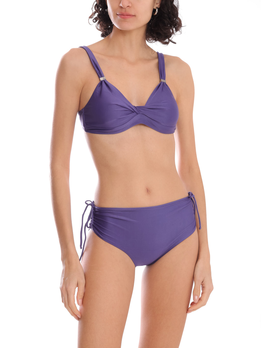 Marcela Purple Plain Ruched-Detail Bikini Set