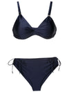 Marcela Blue Plain Ruched-Detail Bikini Set