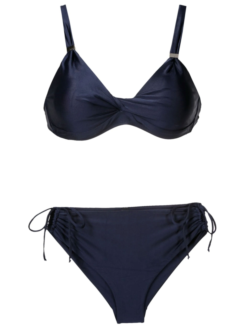 Marcela Blue Plain Ruched-Detail Bikini Set
