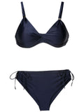 Marcela Blue Plain Ruched-Detail Bikini Set