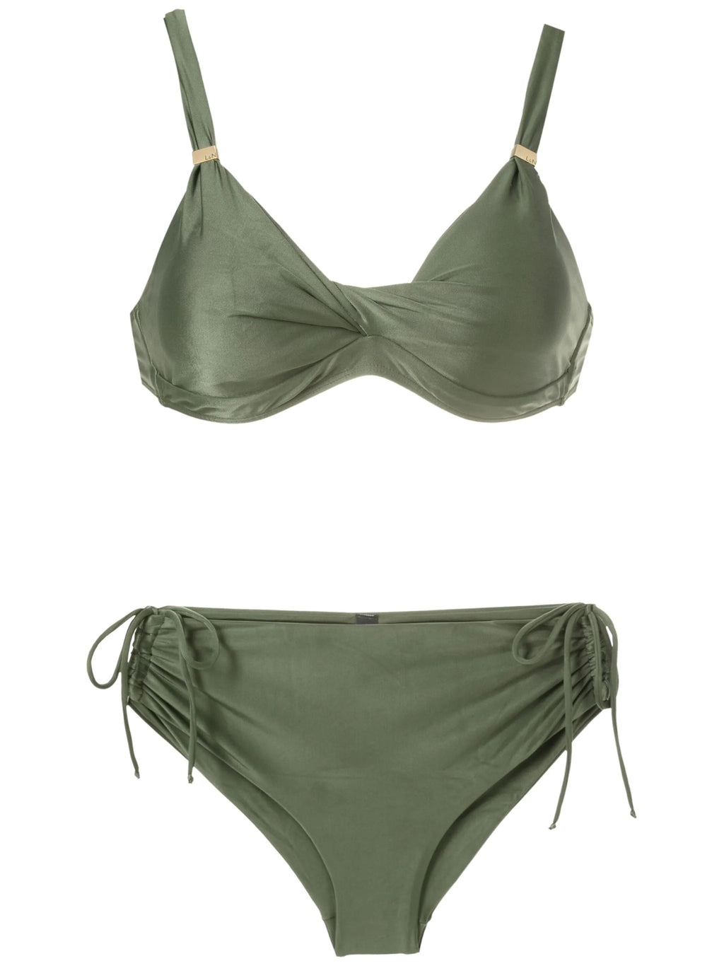 Marcela Green Plain Ruched-Detail Bikini Set