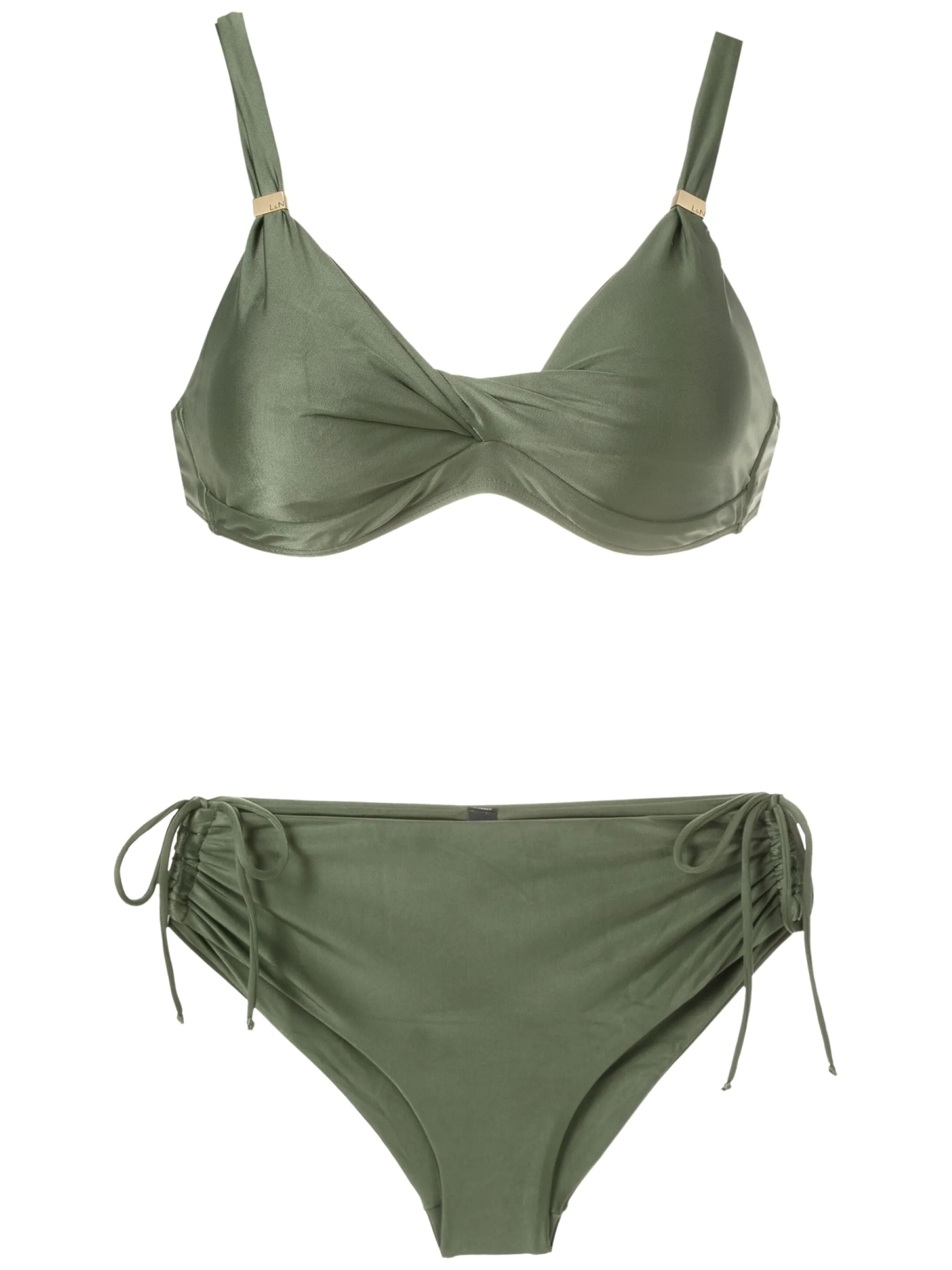 Marcela Green Plain Ruched-Detail Bikini Set