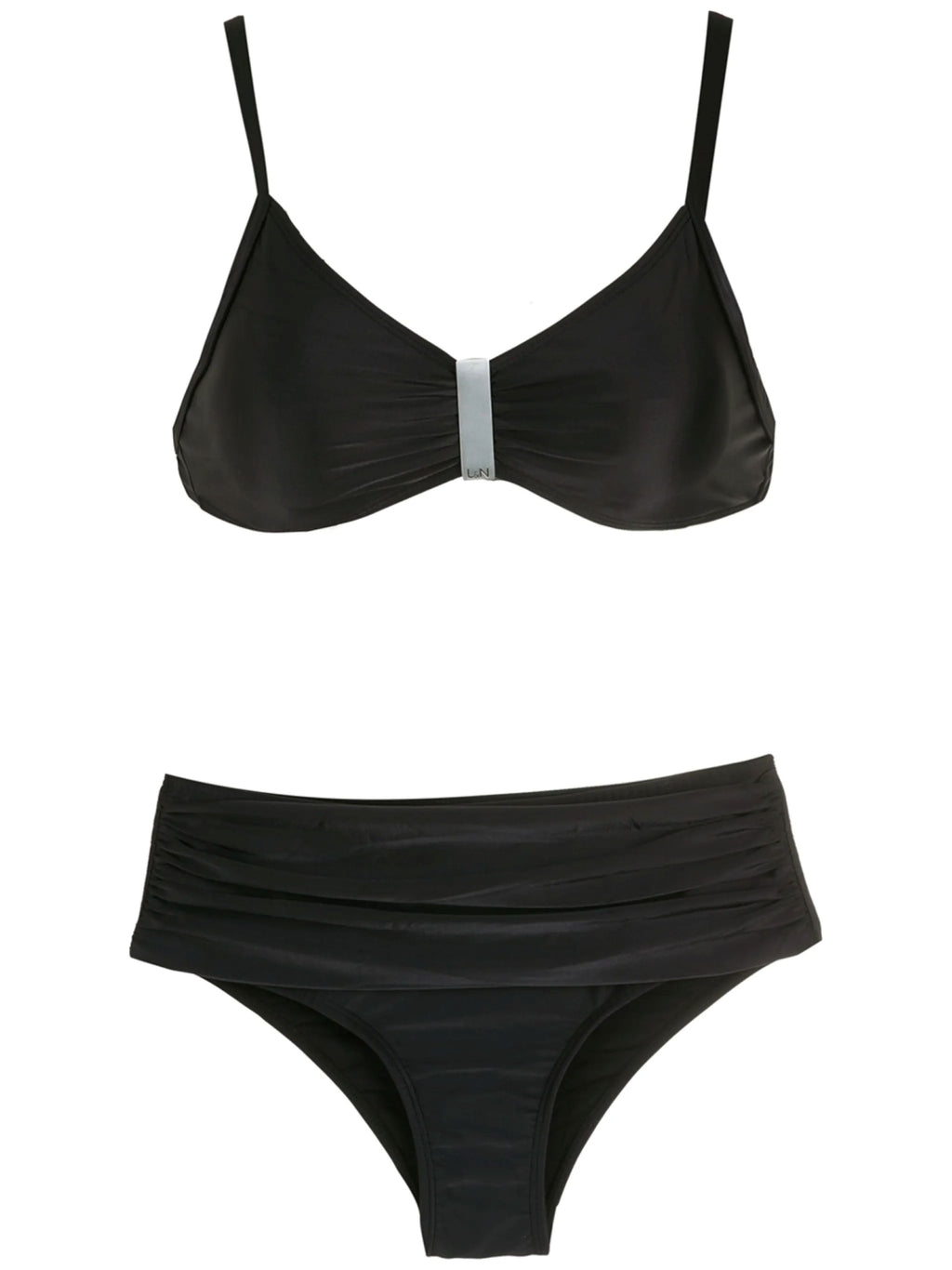 Anne Black Plain Ruched-Detail Bikini Set