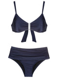 Anne Blue Plain Ruched-Detail Bikini Set