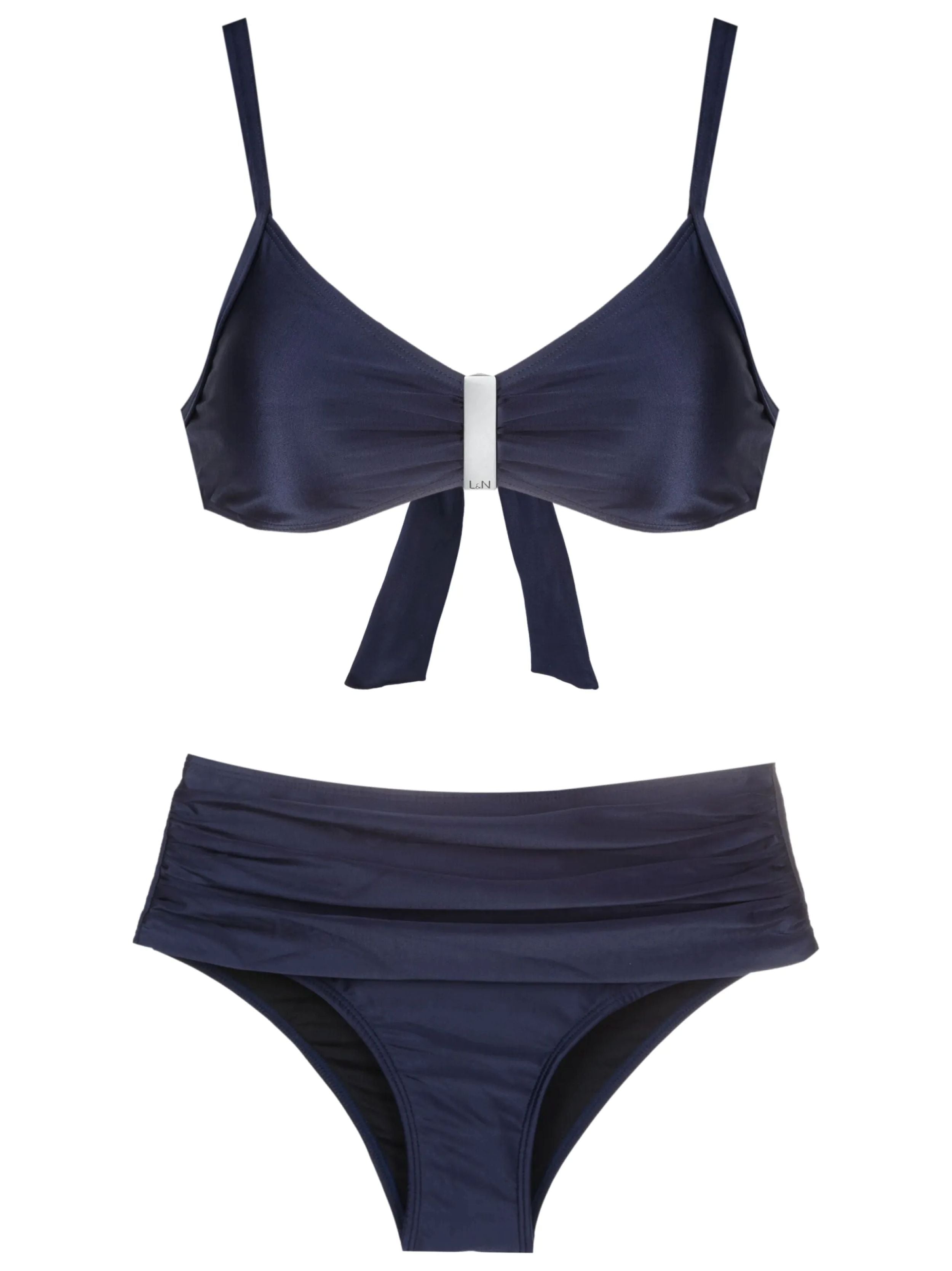 Anne Blue Plain Ruched-Detail Bikini Set