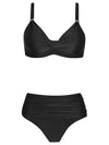 Marianne Black Plain Ruched-Detail Bikini Set
