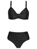 Marianne Black Plain Ruched-Detail Bikini Set