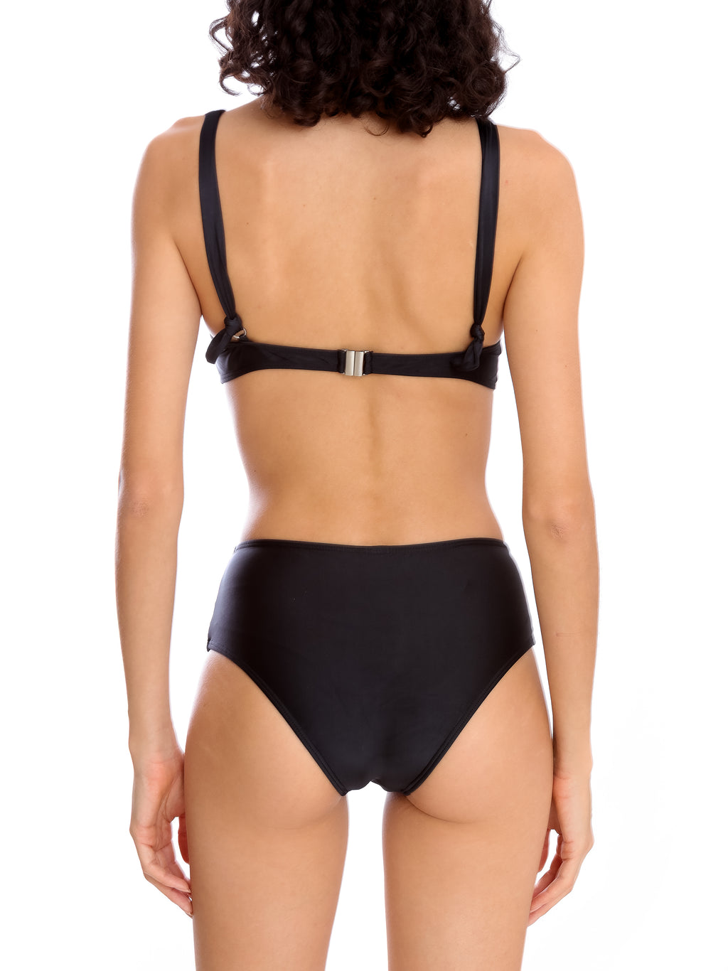 Marianne Black Plain Ruched-Detail Bikini Set