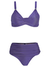 Marianne Purple Plain Ruched-Detail Bikini Set
