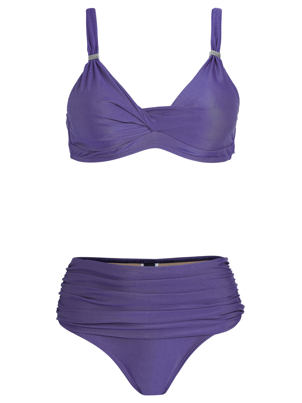Marianne Purple Plain Ruched-Detail Bikini Set