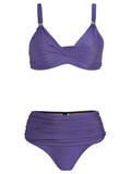 Marianne Purple Plain Ruched-Detail Bikini Set