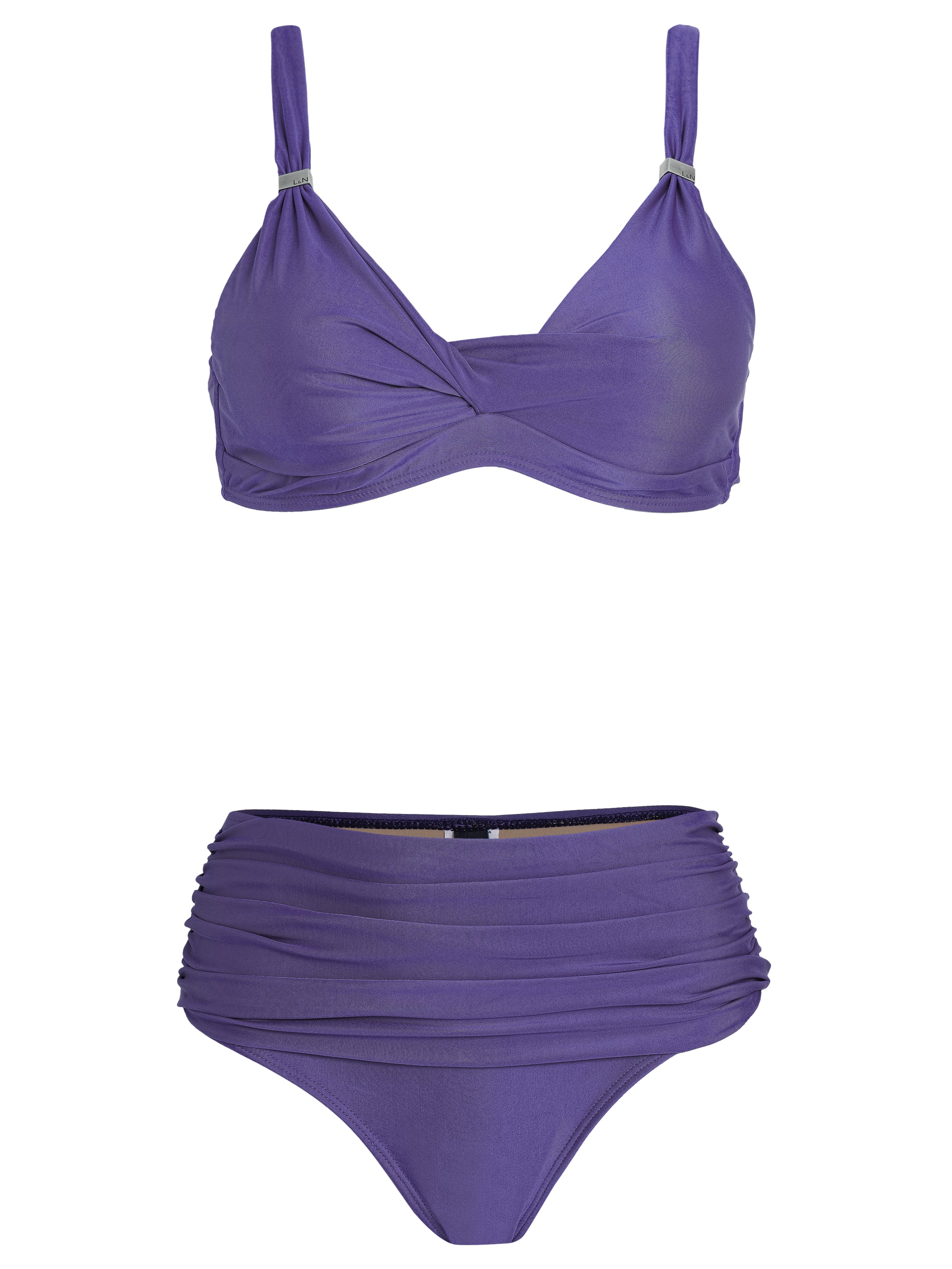 Marianne Purple Plain Ruched-Detail Bikini Set