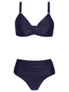 Marianne Blue Plain Ruched-Detail Bikini Set