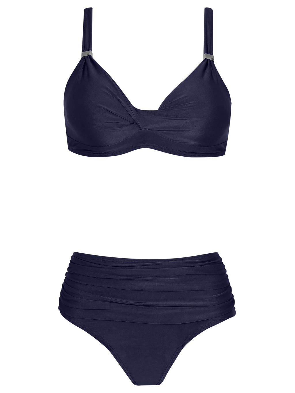 Marianne Blue Plain Ruched-Detail Bikini Set