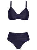 Marianne Blue Plain Ruched-Detail Bikini Set