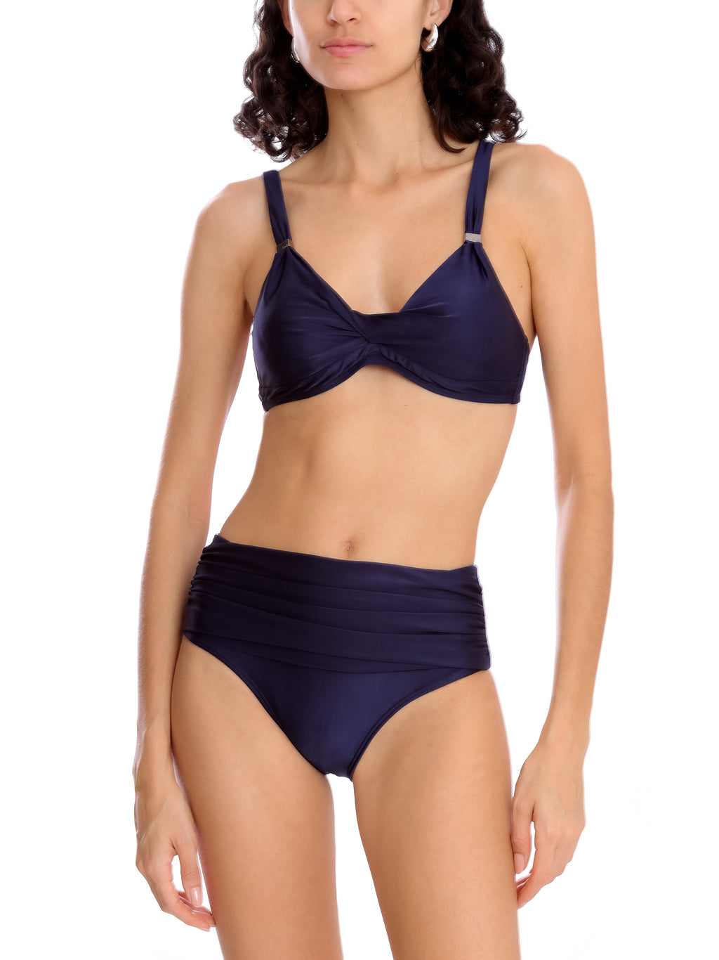 Marianne Blue Plain Ruched-Detail Bikini Set