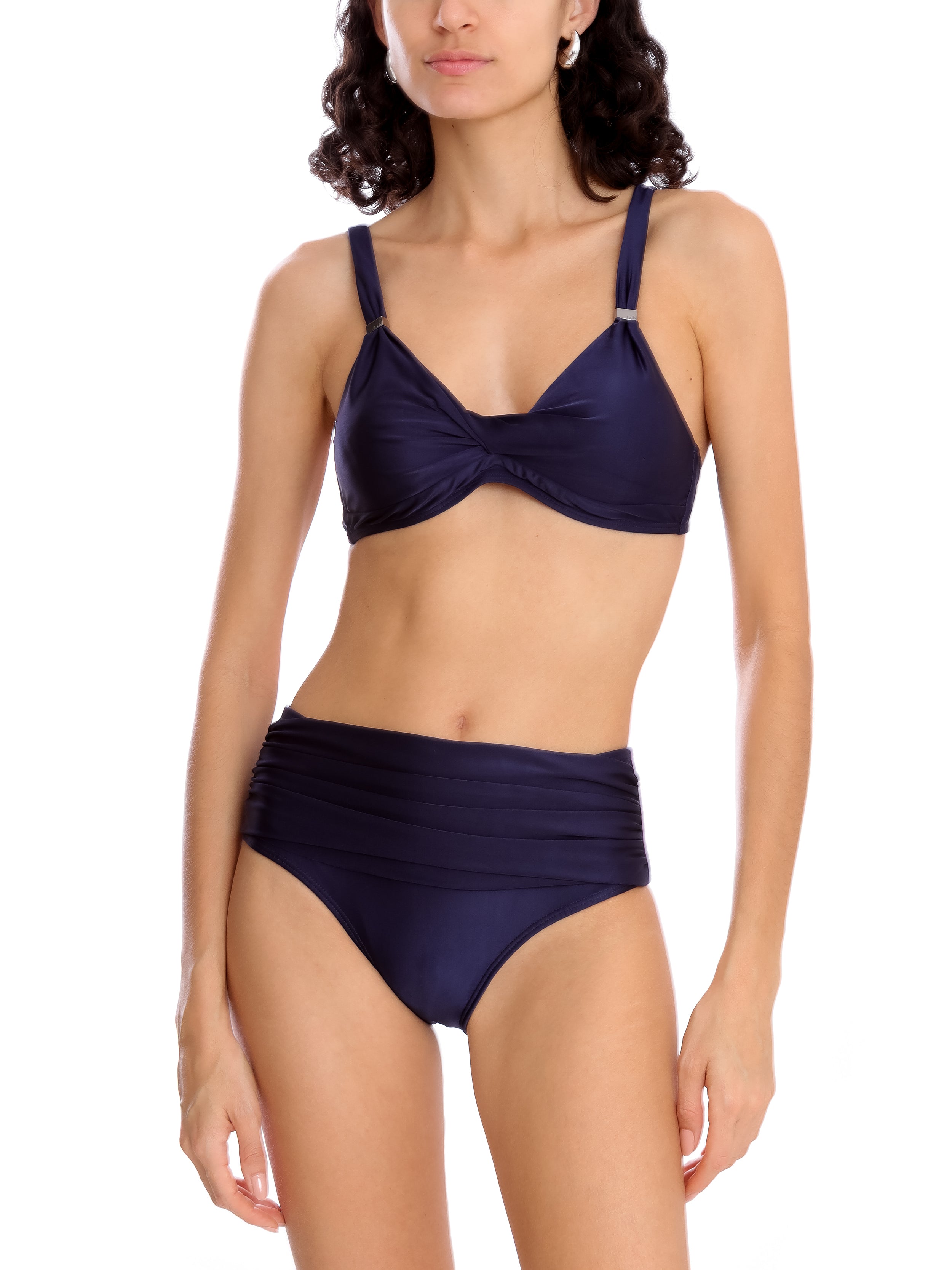 Marianne Blue Plain Ruched-Detail Bikini Set