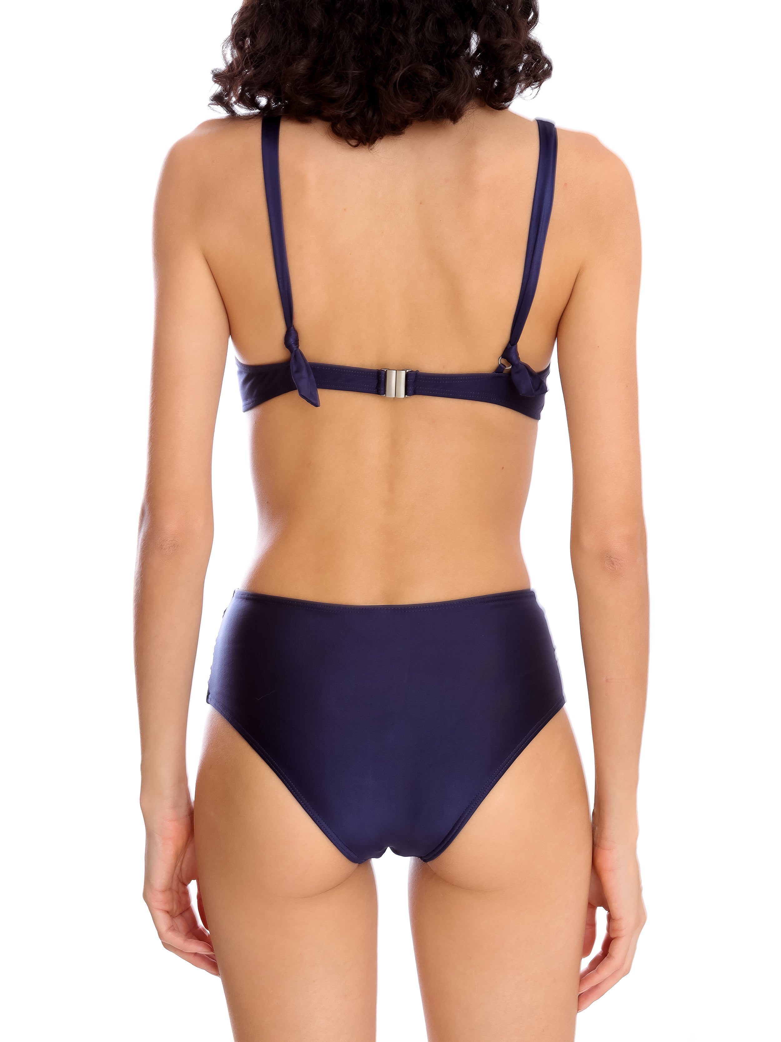 Marianne Blue Plain Ruched-Detail Bikini Set