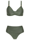 Marianne Green Plain Ruched-Detail Bikini Set