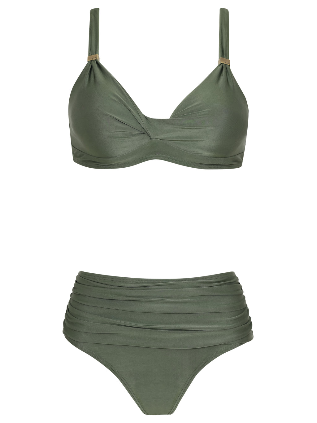 Marianne Green Plain Ruched-Detail Bikini Set
