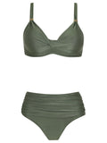 Marianne Green Plain Ruched-Detail Bikini Set
