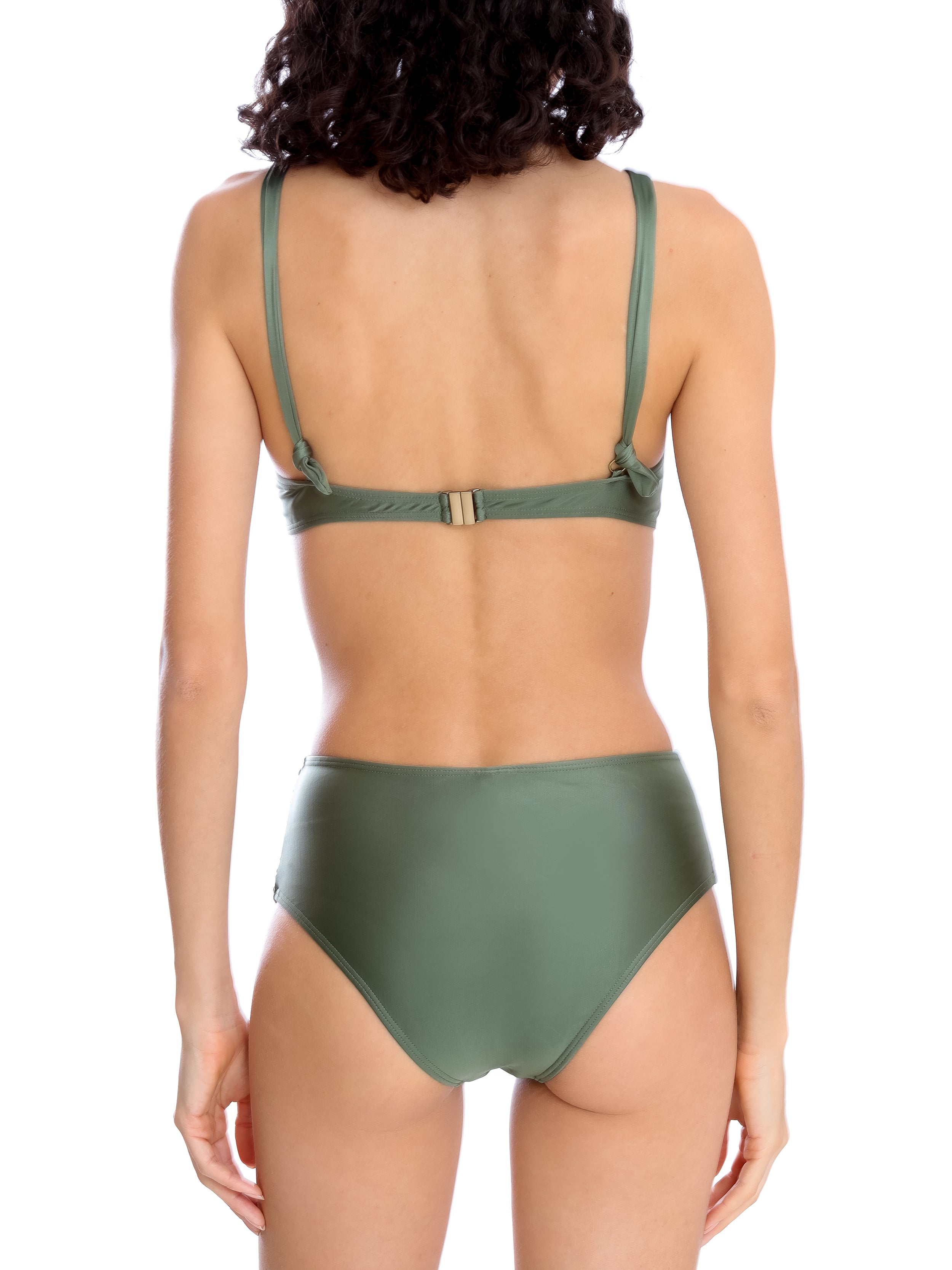 Marianne Green Plain Ruched-Detail Bikini Set