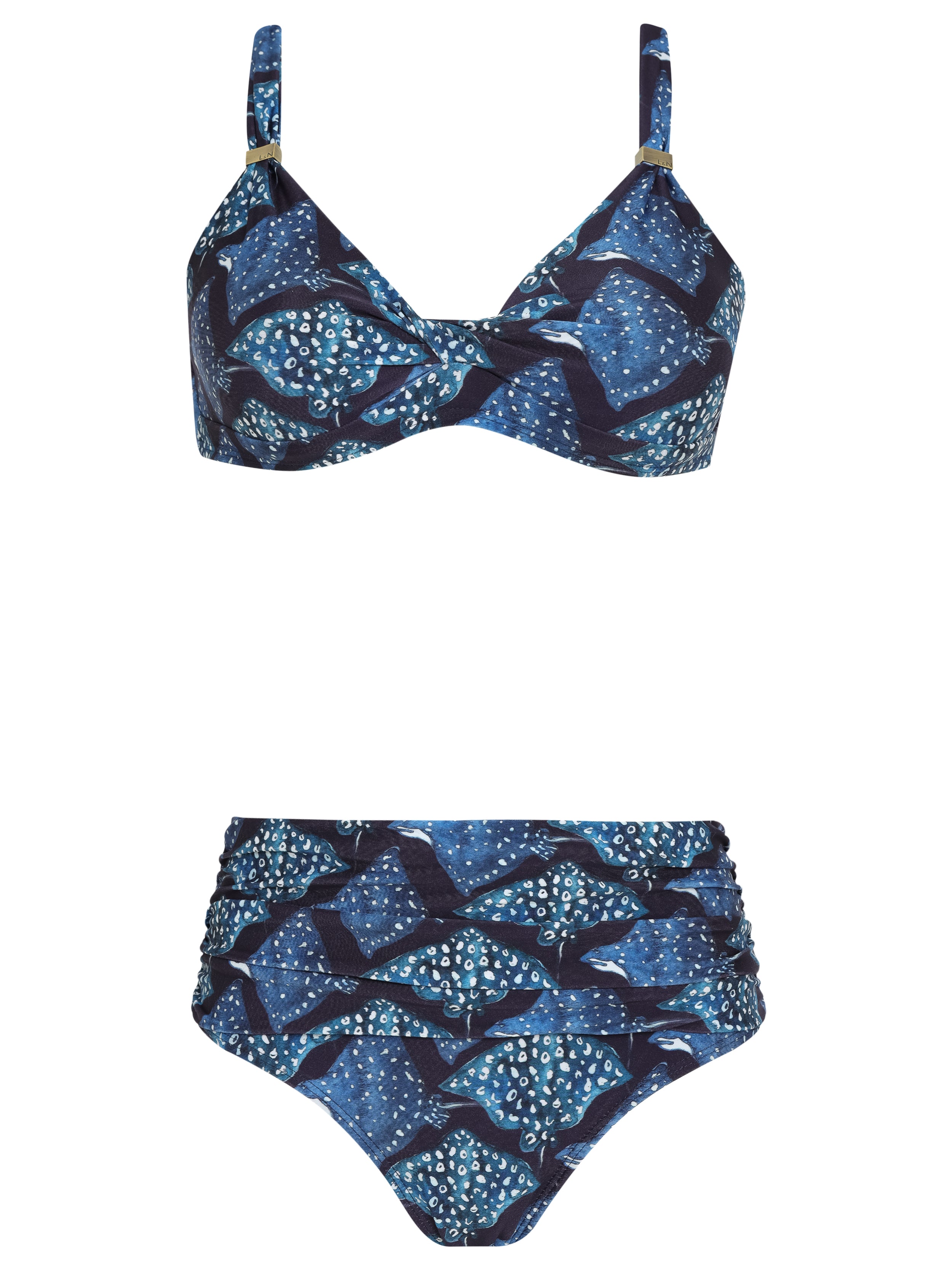 Marianne Stingrays-Print Ruched-Detail Bikini Set