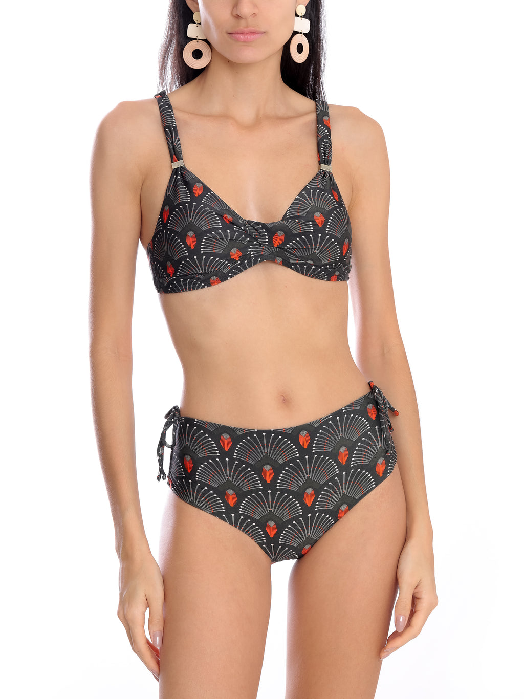 Marcela Geometric-Print Ruched-Detail Bikini Set Cocar